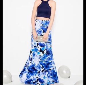 NWOT Elegant Navy Blue 2 Piece Floral Dress